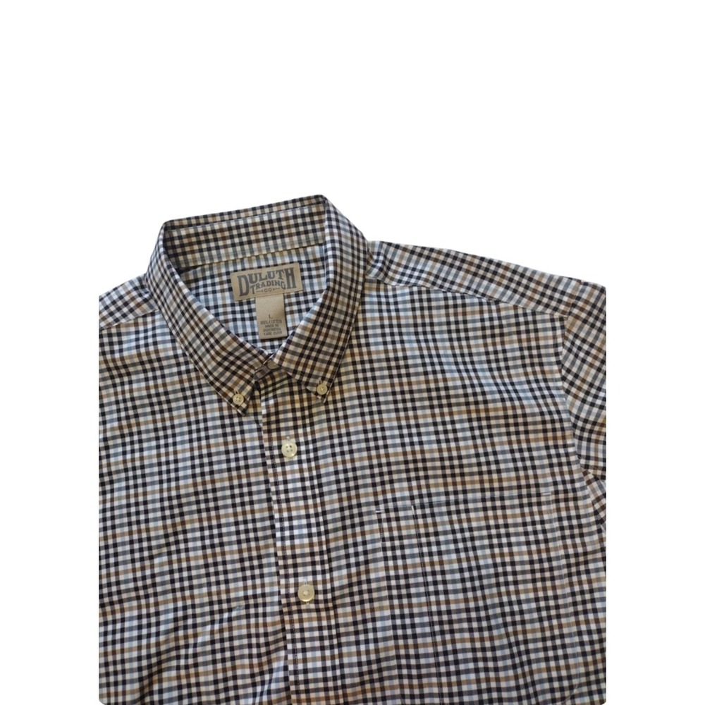 Duluth Trading Shirt Men's Large Blue Gingham Long Sleeve Button Down Casual
